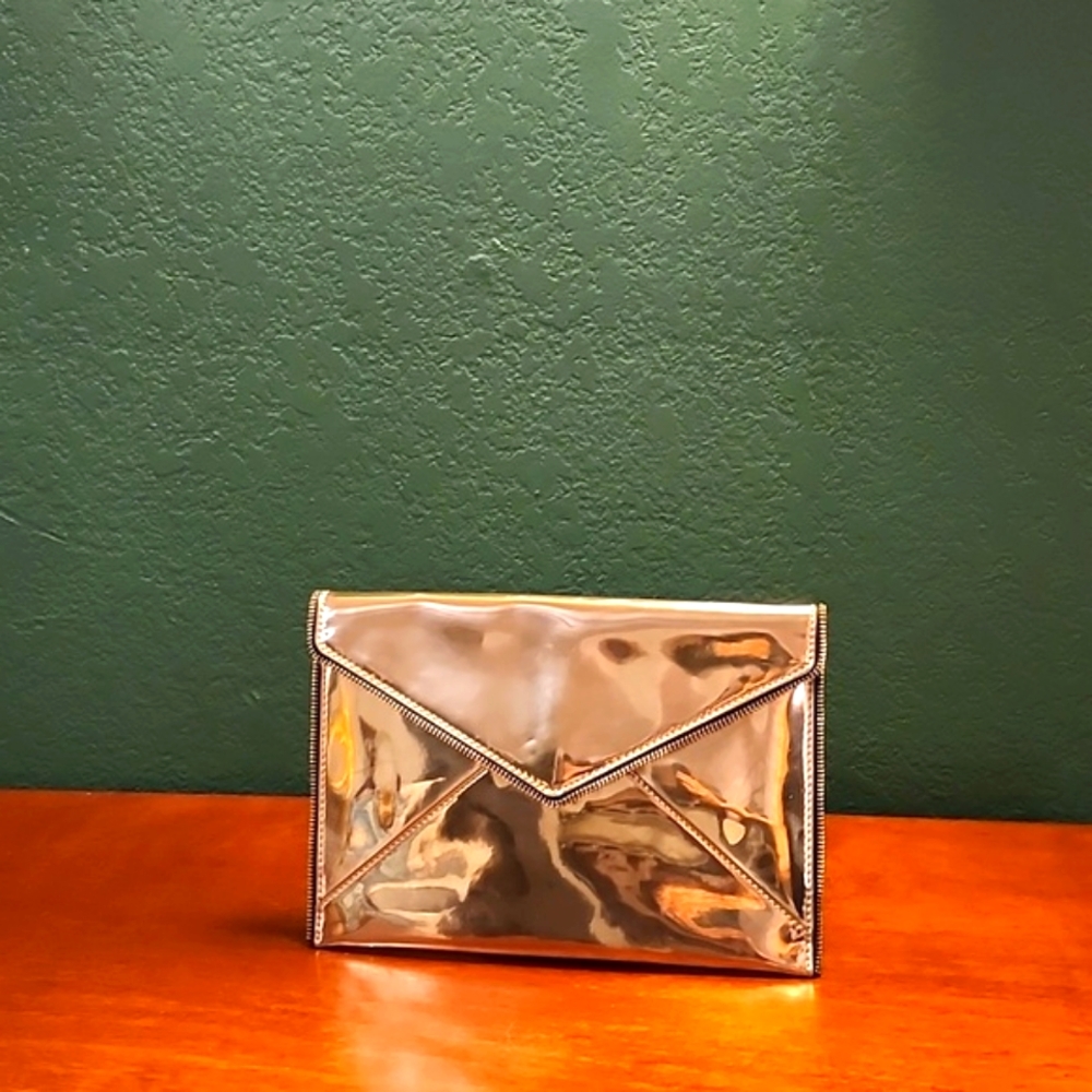Rebecca Minkoff Silver Shiny Envelope Clutch